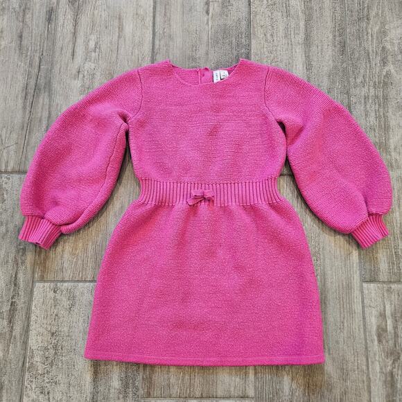 Janie and Jack Amara Puff Sleeve Sweater Dress Girls 4 Pink Knit Long Sleeve Kid - Picture 1 of 8
